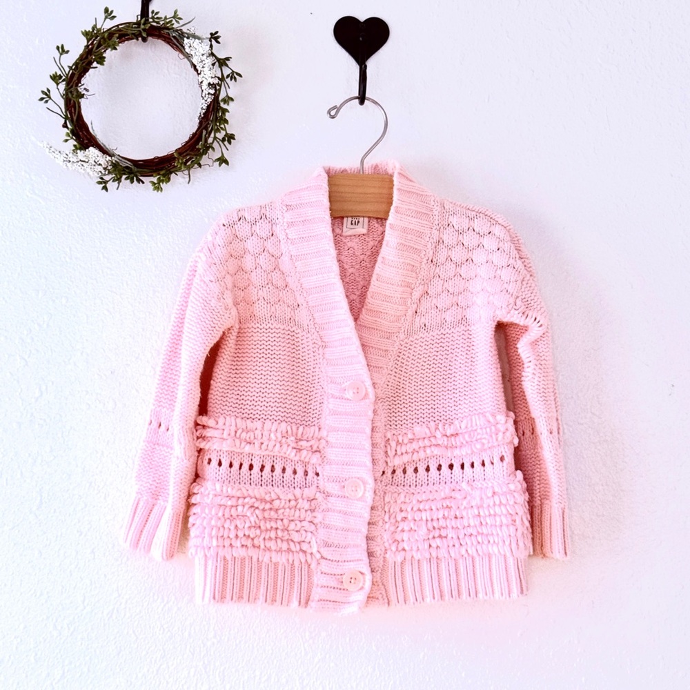 Baby Gap Toddler Chunky Knit Button-Up Sweater | Pink | 2T